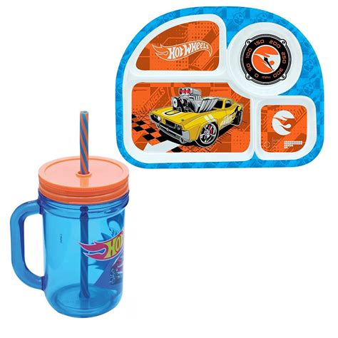 Kit Hot Wheels Caneca Al A Copo Canudo Prato Refei O Div Em