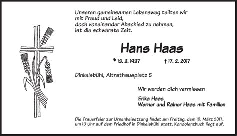 Traueranzeigen Von Hans Haas Trauer Flz De