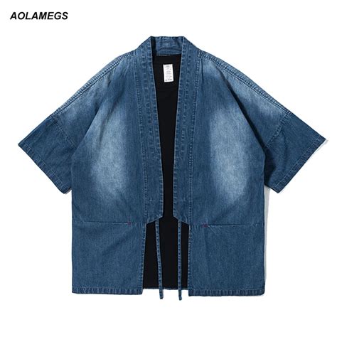 Aolamegs Kimono Shirt Men Japan Style Half Sleeve Kimonos Fashion