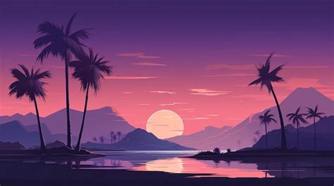 Premium Vector | A sunset with a mountain in the background