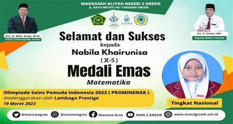 Siswi Man Gresik Raih Medali Emas Olimpiade Matematika Man Gresik