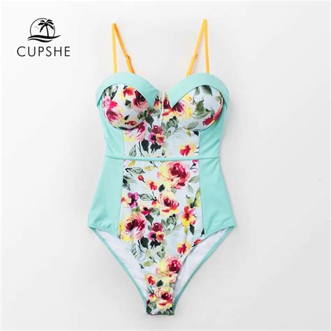 Cupshe Floral Moulded Cups One Piece Swimsuit Women Sexy Push Up Tied