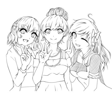 Anime Girl Friends Coloring Pages