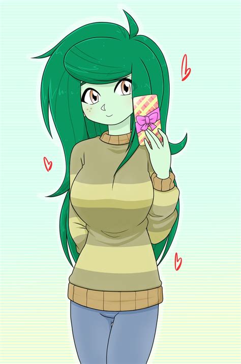 A Girl With Green Hair Holding A Donut