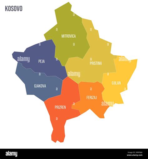 Kosovo political map of administrative divisions - districts. Colorful ...