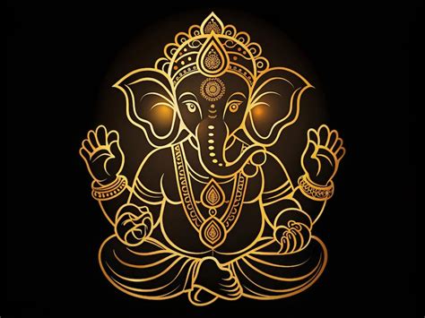 Hindu God Vinayagar Or Ganesha Golden Outline Vector Illustraton