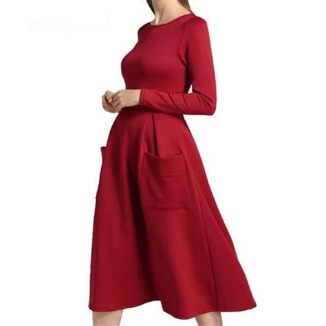 Spring Women Casual Long Dresses Skater Dress Female Long Sleeve