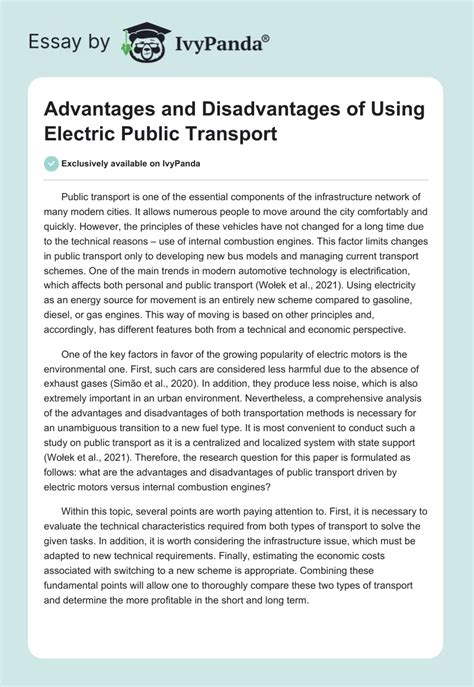 Advantages And Disadvantages Of Using Electric Public Transport