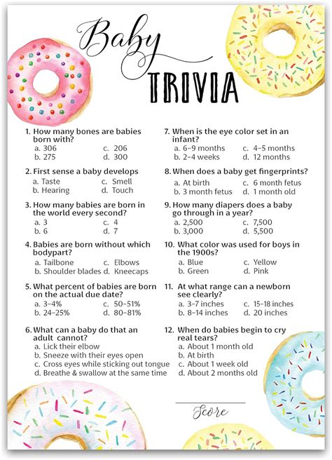 DONUT Baby Shower Game Baby Trivia Games Paquete De 25 Divertidos