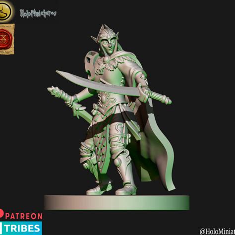 3D Printable Wood Elves Forest Guard With Dual Weapons Elf By