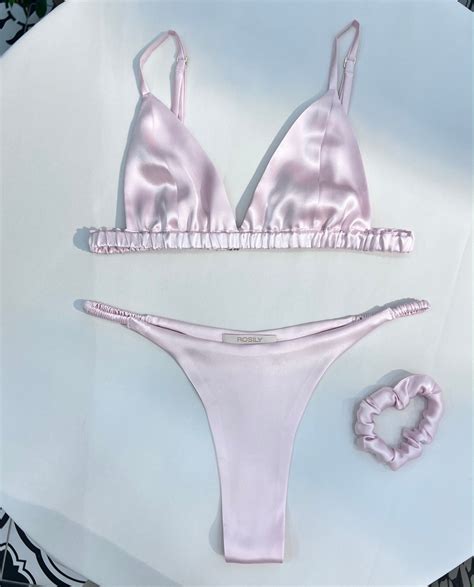 Pink Silk Lingerie Set Silk Bralette Thong Pink Silk Satin Bra Brief Intimates Classy