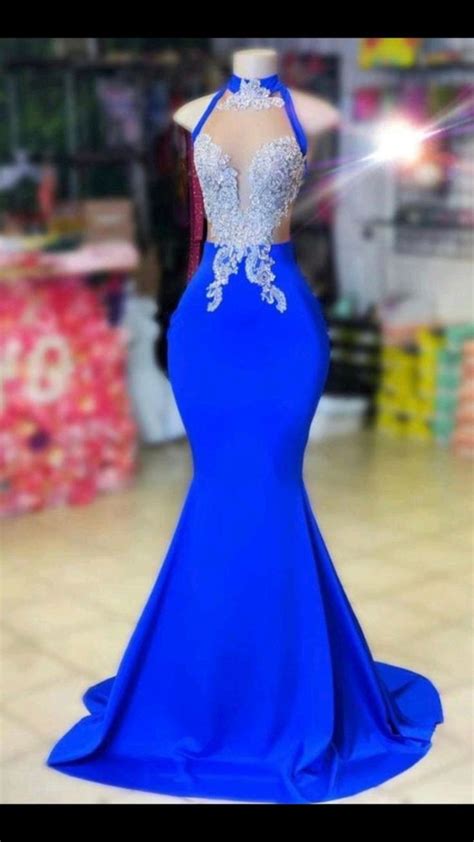 Royal Blue Prom Dress 2024 Halter Neck Lace Appliques Mermaid Annacustomdress