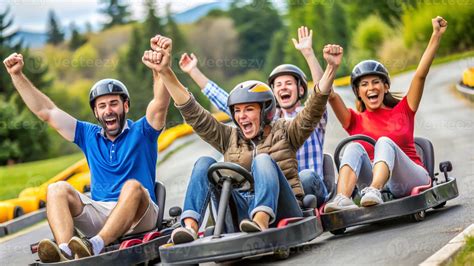 Four people riding go - karts on a track 50801197 Stock Photo at Vecteezy