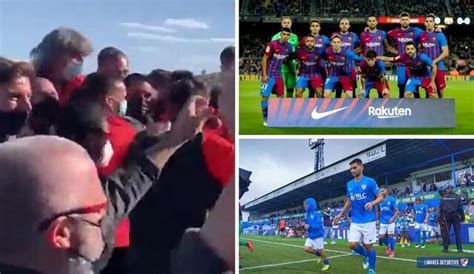 La celebración del Linares Deportivo tras conocer que el FC Barcelona