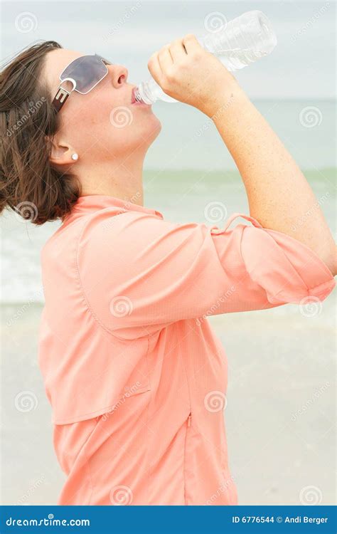 Thirsty Brunette At The Beach Stock Photo Image Of Recreation Bikini