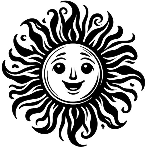 Silueta En Blanco Y Negro De Un S Mbolo Del Sol Con Una Cara Feliz Y