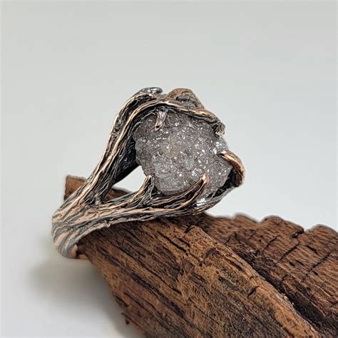Rough Diamond Twig Engagement, Rose Gold With Antique Finish