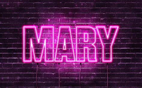 4k Free Download Mary With Names Female Names Mary Name Purple Neon Lights Horizontal Text