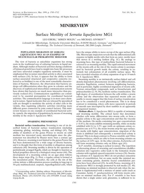 (PDF) Surface Motility of Serratia liquefaciens MG1