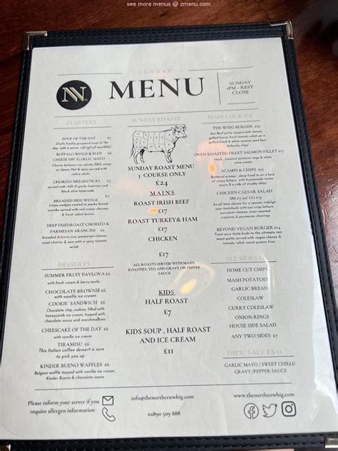 Online Menu of The Northern Whig Restaurant, Belfast, United Kingdom, BT1 1LU - Zmenu