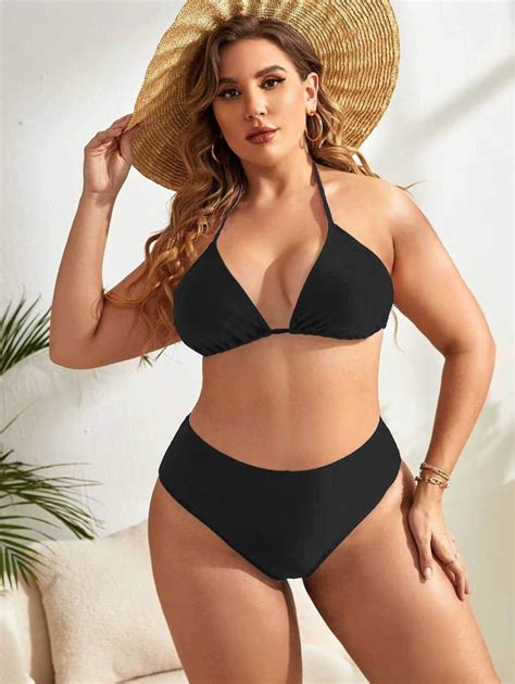 Shein Swim Curve Conjunto De Bikini Minimalista Con Sujetador De