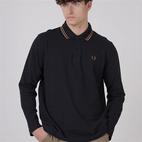 Jual Fred Perry Men Twin Tipped Long Sleeve Polo Shirt In Black Shaded