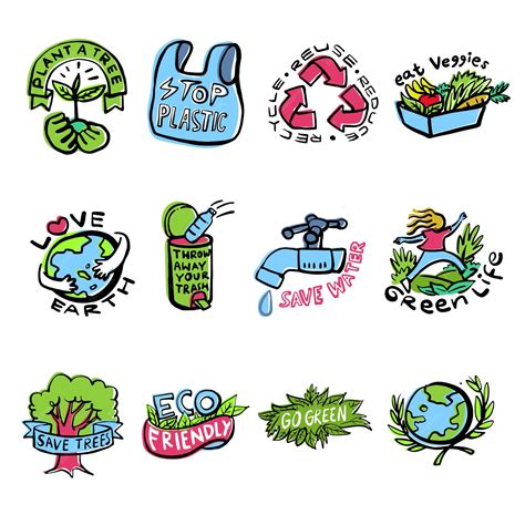 Premium Vector | Go green sustainable living sticker illustration set