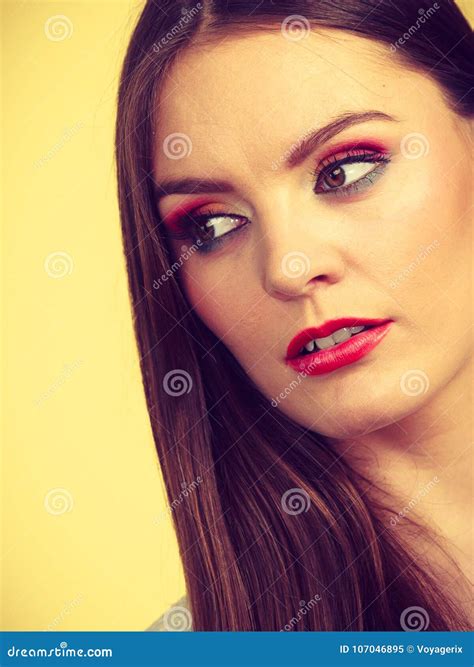 Pensive Thinking Attractive Brunette Woman Stock Image Image Of Makeup Woman