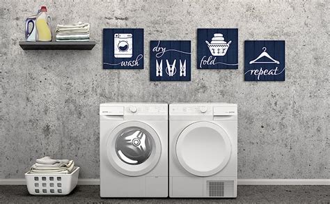 Amazon Homeoart Laundry Room Decor Blue Pictures Wash Dry Fold