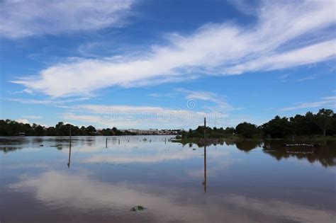 Landscape Of Chao Phraya River Flooded Area In Nakhon Sawan Thailand