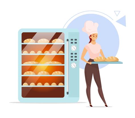 Bakery Flat Color Vector Illustration Female Baker Next To Oven Baked