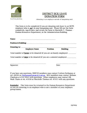 Fillable Online District Sick Leave Donation Form Fax Email Print