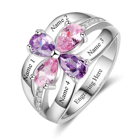 Birthstone Rings Mothers Rings 925 Sterling Silver Personalized Birthstone Family Cubic Zirconia ...