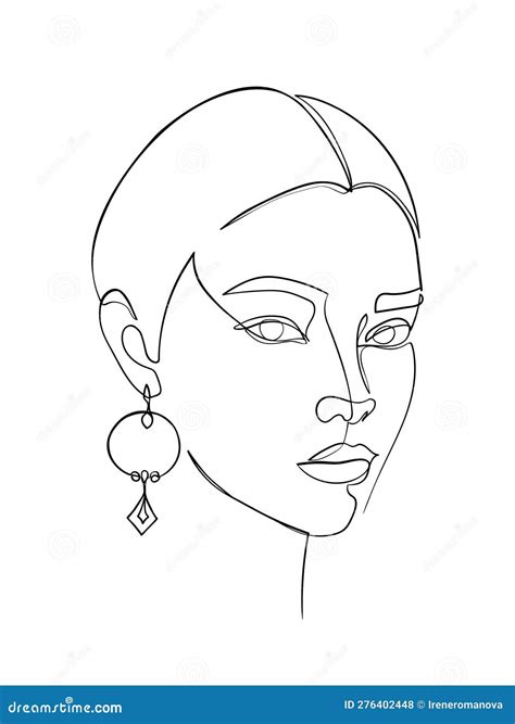 One Line Drawing Face Abstract Woman Portrait Modern Minimalism Art