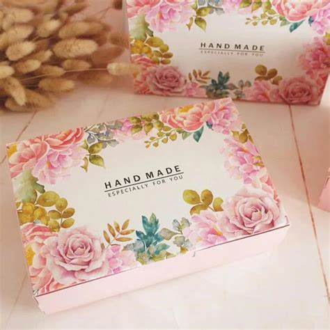 10pcslot Pink Flowers Cupcake T Boxes Handmade Baking Pastry