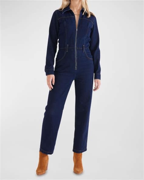 ETICA Farrah Denim Zip Front Jumpsuit Neiman Marcus