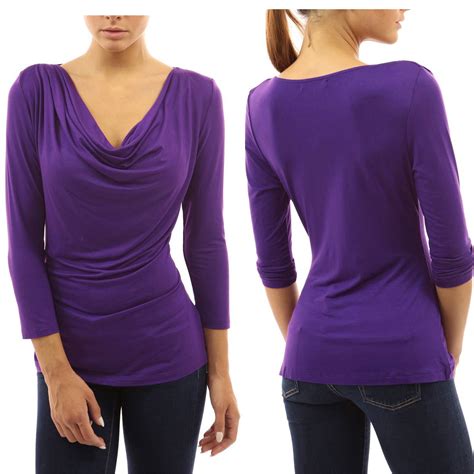 Womens 34 Sleeve Cowl Neck Fashion Blouse Shirt Top Evening Clubwear