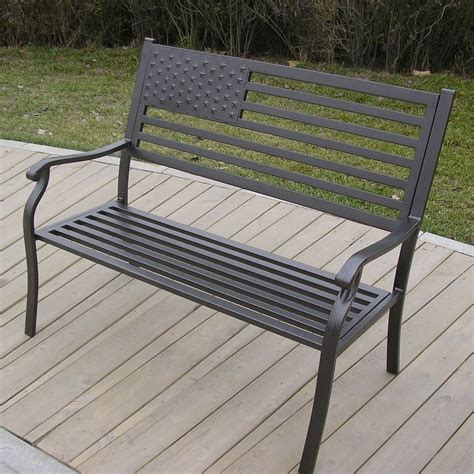 Oakland Living Rochester American Pride Flag Metal Garden Bench