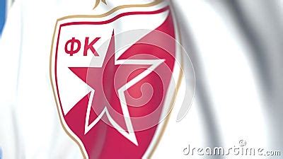 Flying Flag With Crvena Zvezda Football Club Logo Close Up Editorial