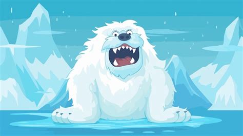 Friendly Yeti Cartoon Character Talking 2d Flat Style Illustration