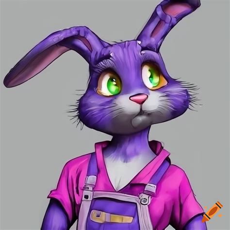 Purple Anthro Rabbit Wearing Pink Overalls On Craiyon