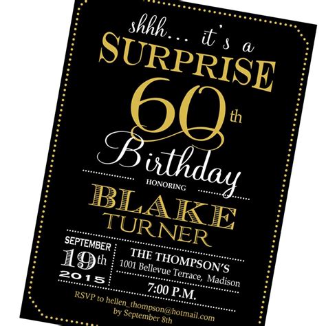 Surprise 60th Birthday Invitation Any Age Black Gold White Etsy