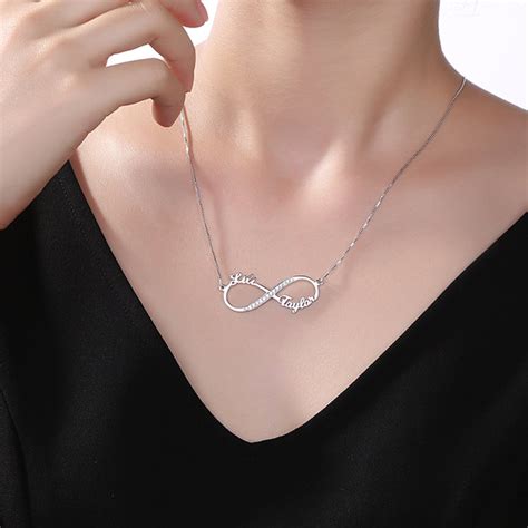 Customized Infinity 2 Names Cz Necklace In Sterling Silver