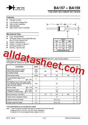 BA157 Datasheet(PDF) - Won-Top Electronics