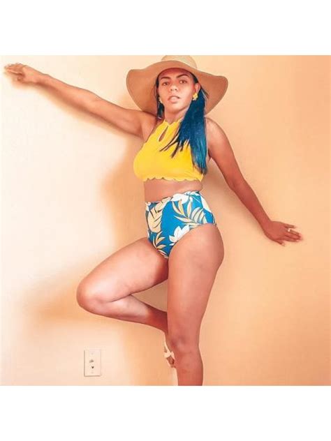 Halter Floral High Neck Scalloped Trim High Waist Two Piece Bikini Set Walkonbeach