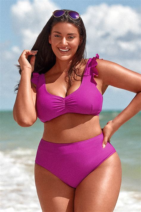 Amira Fuchsia High Waisted Plus Size Bikini Bottom