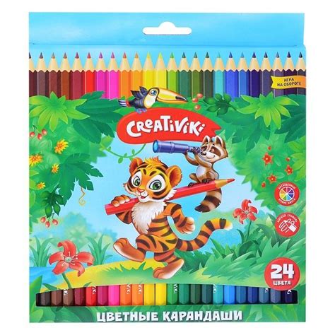 Карандаши цветные Creativiki 24 цвета, шестигранные, дерево (КЦ24КР ...