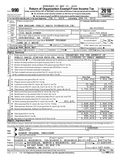 Fillable Online 990 Return Of Organization Exempt From Income Tax Form