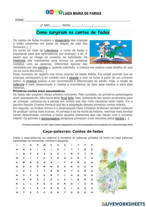 Como Surgiram Os Contos De Fadas Worksheet School Subjects Workbook