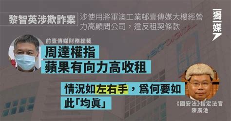 黎智英涉欺詐案 周達權指蘋果有向力高收租 官：如左手交右手 獨立媒體 Line Today